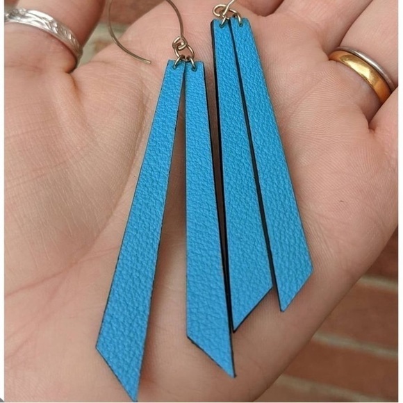 turquoise Leather Earrings - Picture 2 of 5